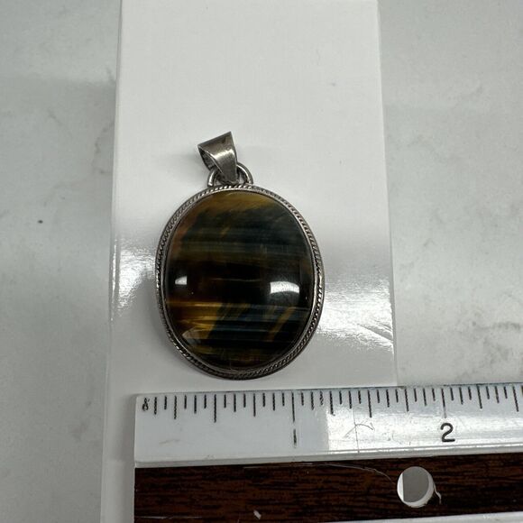 Tiger Eye Large Pendant Necklace Sterling Silver - Picture 8 of 12